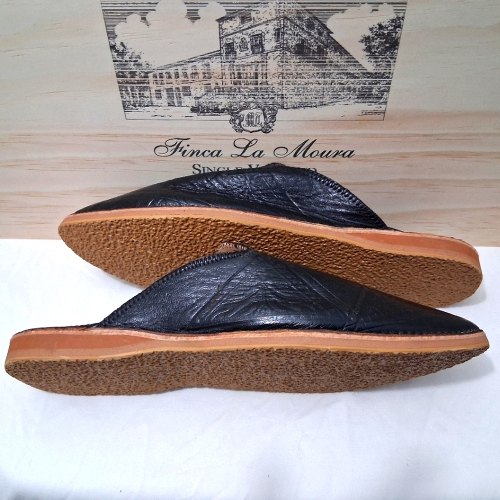 Hamsa Slippers Black Leather Embossed Slides Pointed Toe EU 42 US 11 - Picture 11 of 14